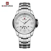 NAVIFORCE 9215 Men Wristwatch Top Brand Luxury Waterproof Watch Original Stainless Steel Sport Military Quartz Male Clock - Silver White